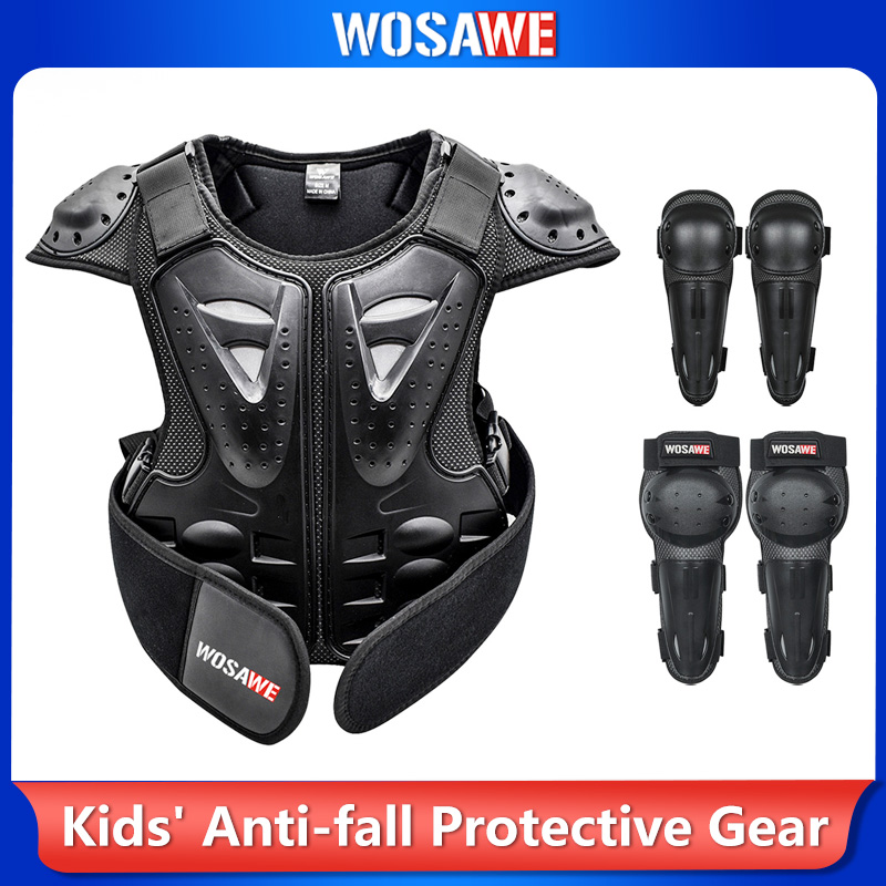 Motorcycle Gear Vest - WOSAWE Kinder Motorrad-Schutzset Brust-Rücken-Schulter-Weste mit Knie-Ellbogen-Protektoren
