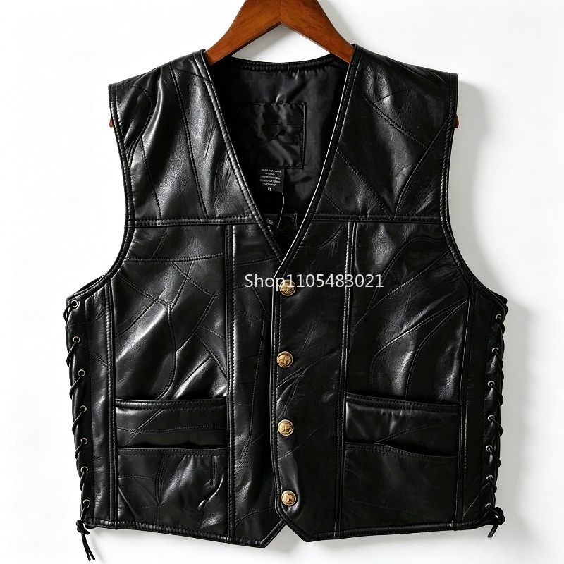 Herren Schwarze Patchwork-Lede – Motorcycle Gear Vest Bewertung und Preis